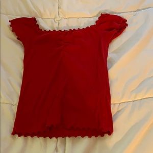 red off the shoulder top